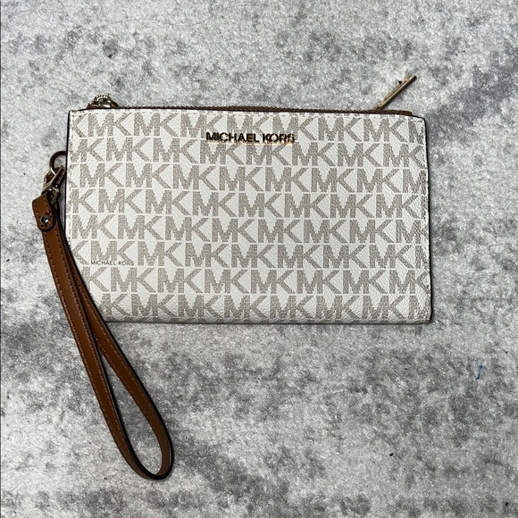 Michael Kors Beige and Brown Monogram Wristlet - Picture 1 of 6